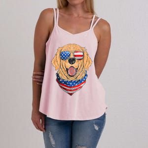 American Golden Retriever USA Flag 4th Of July Dad Mom Kids Women's Strappy Tank