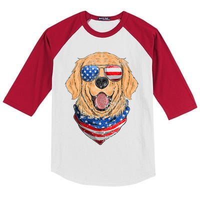 American Golden Retriever USA Flag 4th Of July Dad Mom Kids Kids Colorblock Raglan Jersey