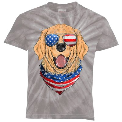 American Golden Retriever USA Flag 4th Of July Dad Mom Kids Kids Tie-Dye T-Shirt