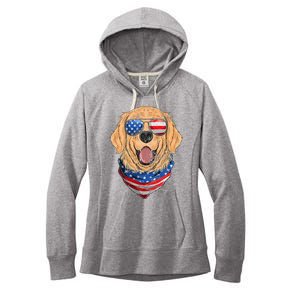 American Golden Retriever USA Flag 4th Of July Dad Mom Kids Women's Fleece Hoodie