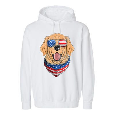 American Golden Retriever USA Flag 4th Of July Dad Mom Kids Garment-Dyed Fleece Hoodie