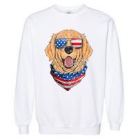 American Golden Retriever USA Flag 4th Of July Dad Mom Kids Garment-Dyed Sweatshirt