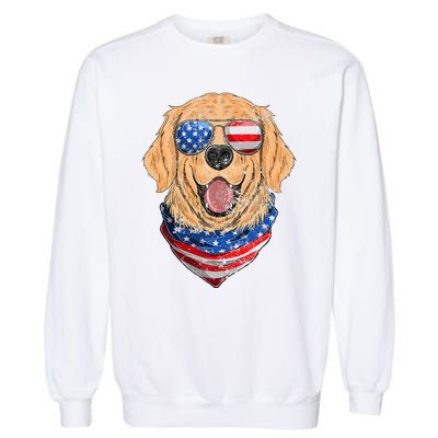 American Golden Retriever USA Flag 4th Of July Dad Mom Kids Garment-Dyed Sweatshirt