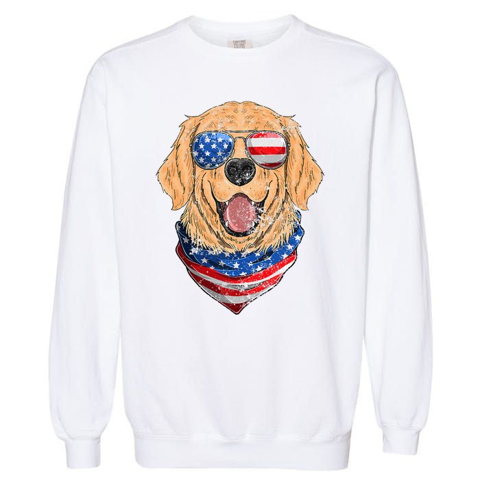 American Golden Retriever USA Flag 4th Of July Dad Mom Kids Garment-Dyed Sweatshirt