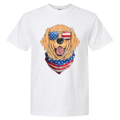 American Golden Retriever USA Flag 4th Of July Dad Mom Kids Garment-Dyed Heavyweight T-Shirt