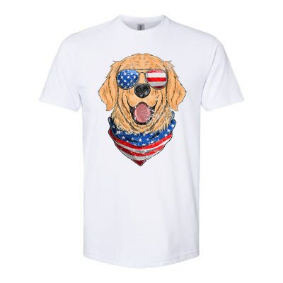 American Golden Retriever USA Flag 4th Of July Dad Mom Kids Softstyle CVC T-Shirt