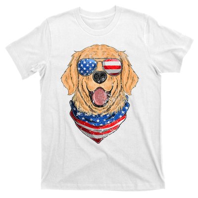 American Golden Retriever USA Flag 4th Of July Dad Mom Kids T-Shirt