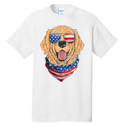 American Golden Retriever USA Flag 4th Of July Dad Mom Kids Tall T-Shirt