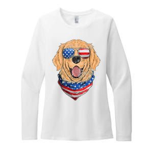 American Golden Retriever USA Flag 4th Of July Dad Mom Kids Womens CVC Long Sleeve Shirt