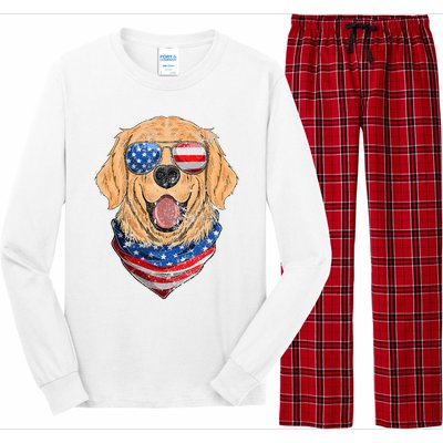 American Golden Retriever USA Flag 4th Of July Dad Mom Kids Long Sleeve Pajama Set