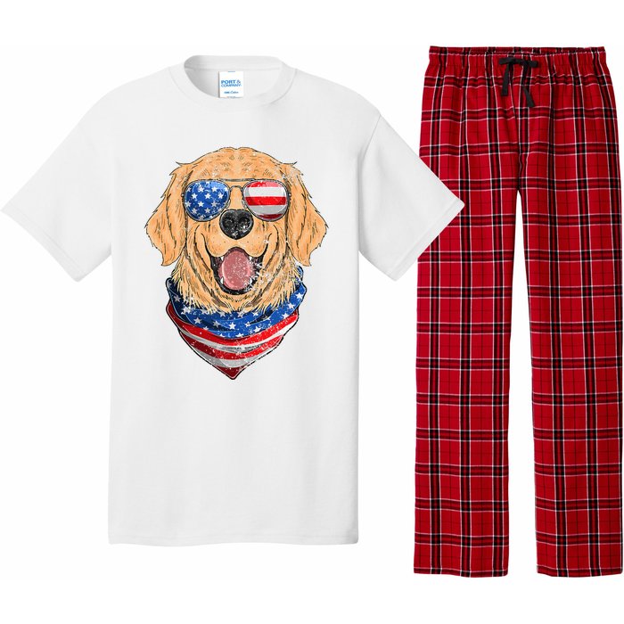 American Golden Retriever USA Flag 4th Of July Dad Mom Kids Pajama Set