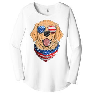 American Golden Retriever USA Flag 4th Of July Dad Mom Kids Women's Perfect Tri Tunic Long Sleeve Shirt