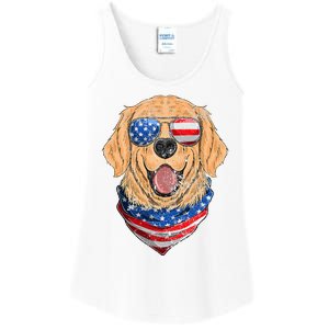 American Golden Retriever USA Flag 4th Of July Dad Mom Kids Ladies Essential Tank