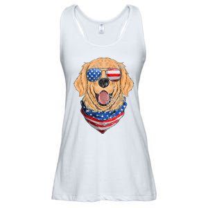 American Golden Retriever USA Flag 4th Of July Dad Mom Kids Ladies Essential Flowy Tank