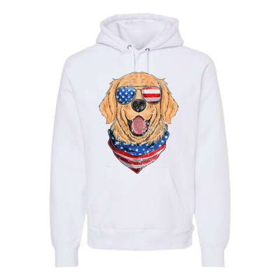 American Golden Retriever USA Flag 4th Of July Dad Mom Kids Premium Hoodie