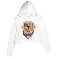 American Golden Retriever USA Flag 4th Of July Dad Mom Kids Crop Fleece Hoodie