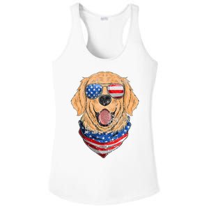 American Golden Retriever USA Flag 4th Of July Dad Mom Kids Ladies PosiCharge Competitor Racerback Tank