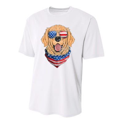 American Golden Retriever USA Flag 4th Of July Dad Mom Kids Youth Performance Sprint T-Shirt