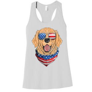 American Golden Retriever USA Flag 4th Of July Dad Mom Kids Women's Racerback Tank