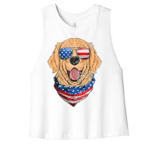 American Golden Retriever USA Flag 4th Of July Dad Mom Kids Women's Racerback Cropped Tank