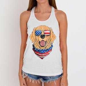 American Golden Retriever USA Flag 4th Of July Dad Mom Kids Women's Knotted Racerback Tank