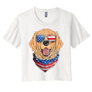 American Golden Retriever USA Flag 4th Of July Dad Mom Kids Women's Crop Top Tee