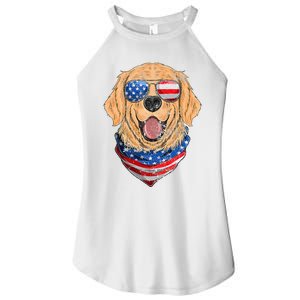 American Golden Retriever USA Flag 4th Of July Dad Mom Kids Women's Perfect Tri Rocker Tank