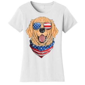 American Golden Retriever USA Flag 4th Of July Dad Mom Kids Women's T-Shirt