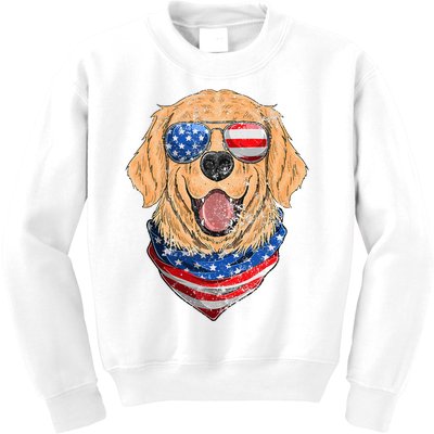 American Golden Retriever USA Flag 4th Of July Dad Mom Kids Kids Sweatshirt