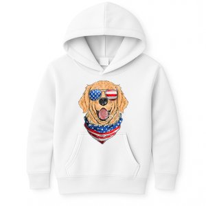 American Golden Retriever USA Flag 4th Of July Dad Mom Kids Kids Hoodie