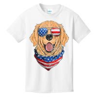 American Golden Retriever USA Flag 4th Of July Dad Mom Kids Kids T-Shirt