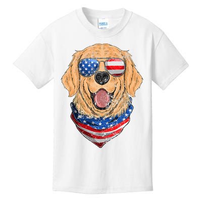 American Golden Retriever USA Flag 4th Of July Dad Mom Kids Kids T-Shirt