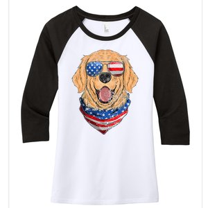 American Golden Retriever USA Flag 4th Of July Dad Mom Kids Women's Tri-Blend 3/4-Sleeve Raglan Shirt