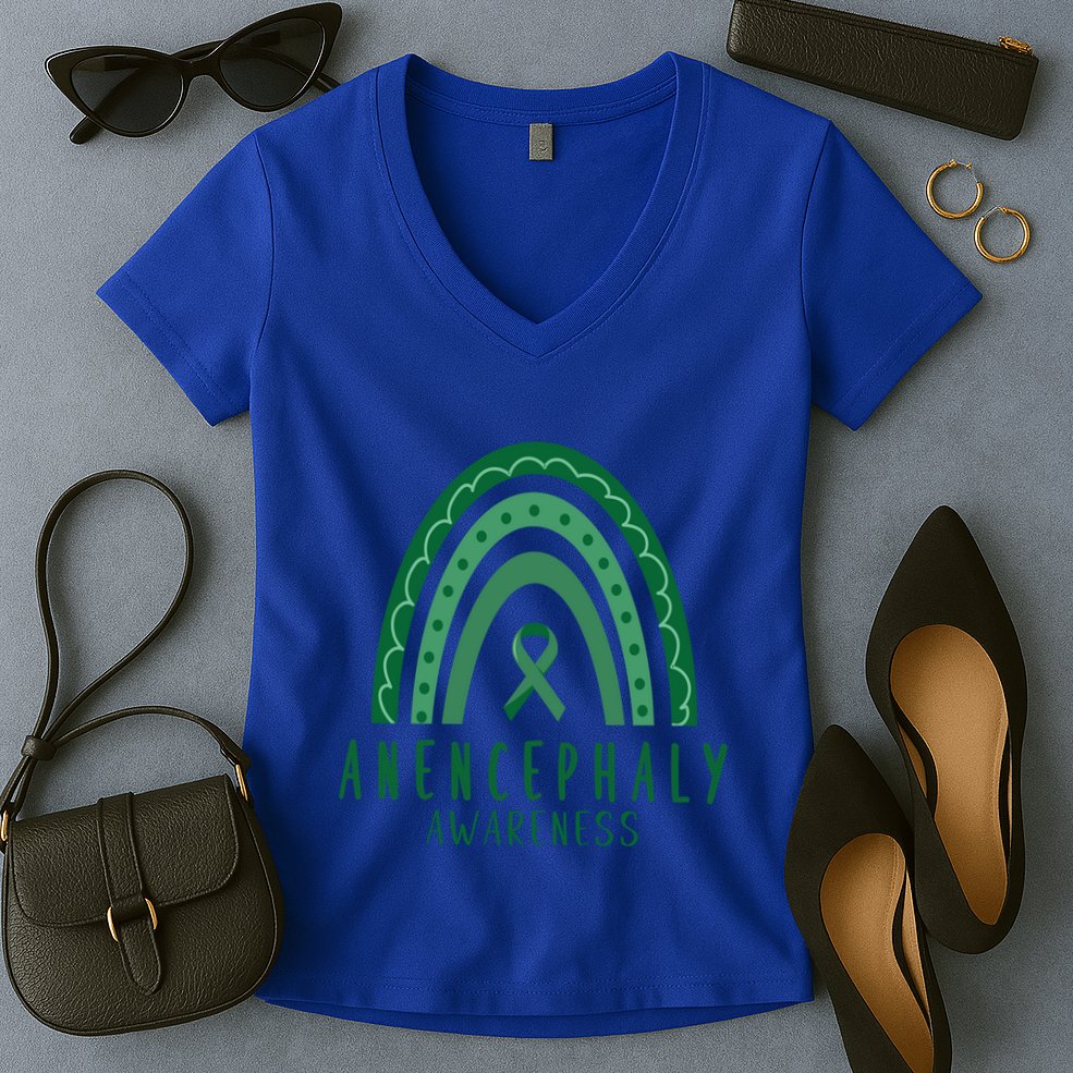 Anencephaly Green Rainbow Ribbon Awareness Month Gift Women's V-Neck T-Shirt