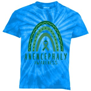 Anencephaly Green Rainbow Ribbon Awareness Month Gift Kids Tie-Dye T-Shirt