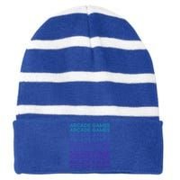 Arcade Games Retro Gaming Retro Vintage Funny Gift Striped Beanie with Solid Band