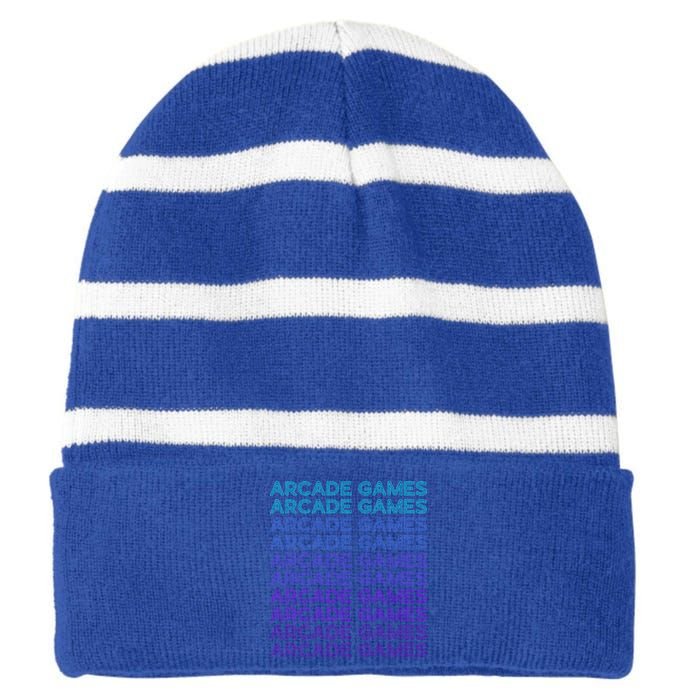 Arcade Games Retro Gaming Retro Vintage Funny Gift Striped Beanie with Solid Band