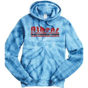 Athens Georgia Retro Three Stripe Weathered Tie Dye Hoodie