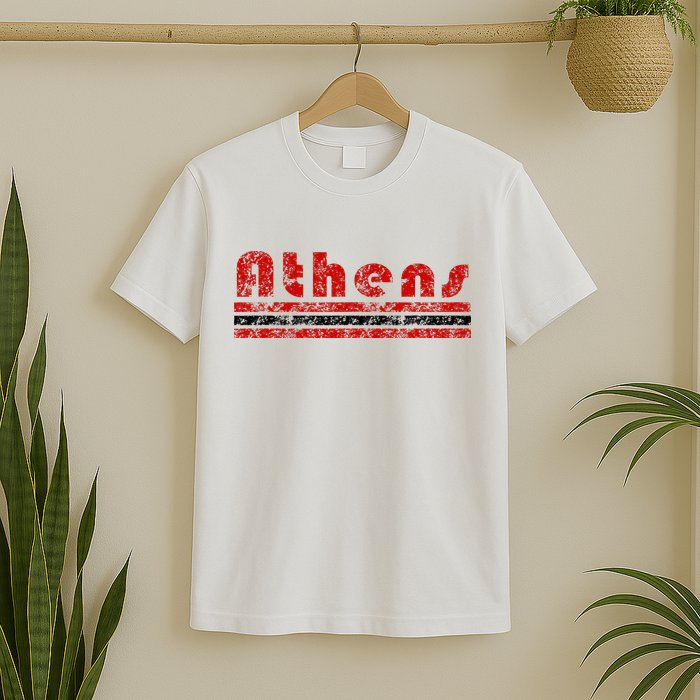 Athens Georgia Retro Three Stripe Weathered T-Shirt