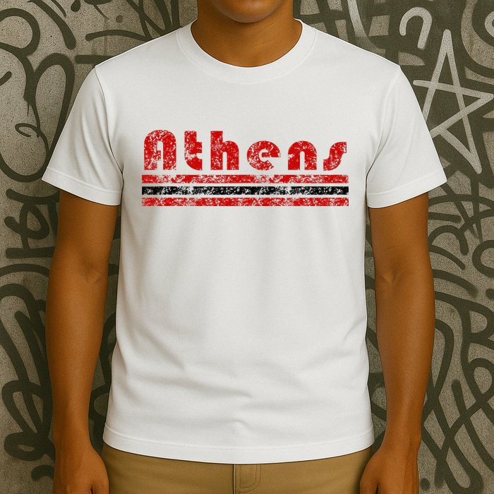 Athens Georgia Retro Three Stripe Weathered T-Shirt