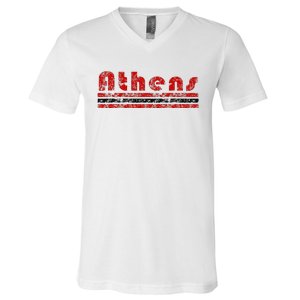 Athens Georgia Retro Three Stripe Weathered V-Neck T-Shirt