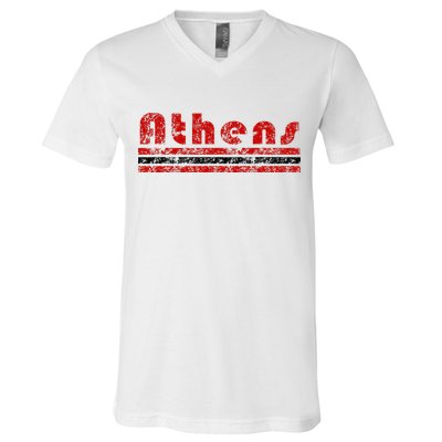 Athens Georgia Retro Three Stripe Weathered V-Neck T-Shirt