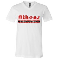 Athens Georgia Retro Three Stripe Weathered V-Neck T-Shirt