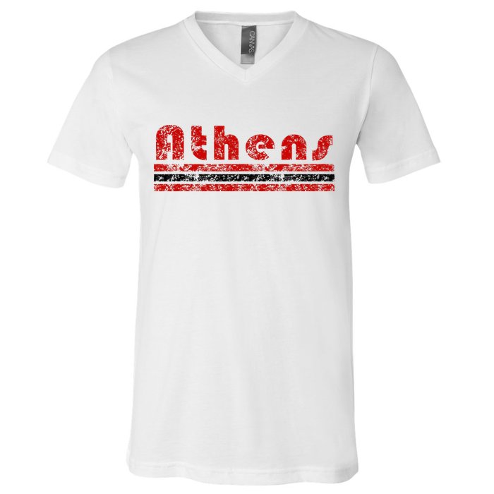 Athens Georgia Retro Three Stripe Weathered V-Neck T-Shirt