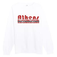 Athens Georgia Retro Three Stripe Weathered Premium Crewneck Sweatshirt