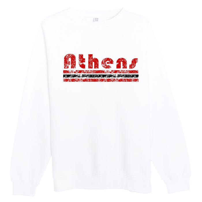 Athens Georgia Retro Three Stripe Weathered Premium Crewneck Sweatshirt