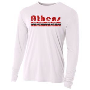 Athens Georgia Retro Three Stripe Weathered Cooling Performance Long Sleeve Crew