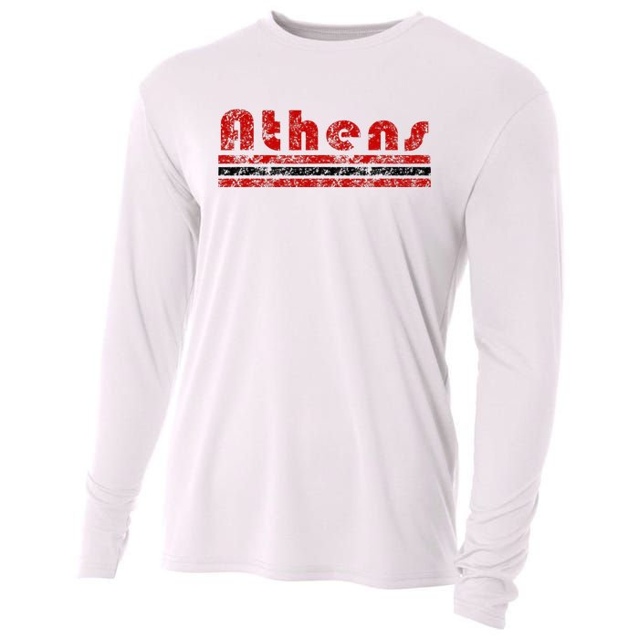 Athens Georgia Retro Three Stripe Weathered Cooling Performance Long Sleeve Crew