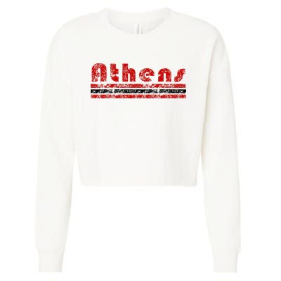 Athens Georgia Retro Three Stripe Weathered Cropped Pullover Crew