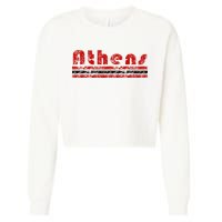 Athens Georgia Retro Three Stripe Weathered Cropped Pullover Crew